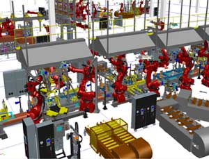 Línea robotizada obtenida con La FábricaDigital de Siemens